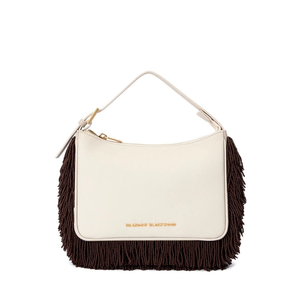 Brandon Blackwood Cortni Cream/Brown Beaded Fringe Bag